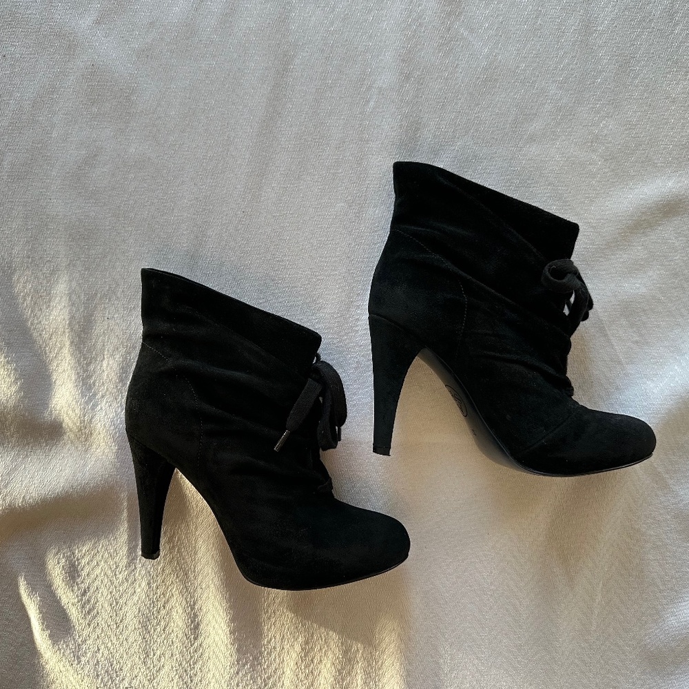 ASH Honey Suede Booties, Size 37, Black